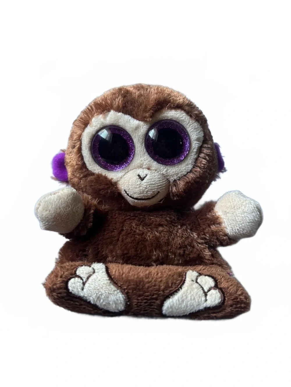 Ty Chimps Soft Fur Brown Monkey Purple Eyes and Ears Beanie Boo 5” Plush